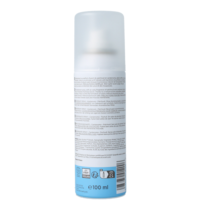 Cattier Desodorante en spray cardamomo pachulí 100 mililitros