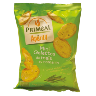 Primeal Mini crackers de maíz para aperitivo aceituna romero bio 50 gramos