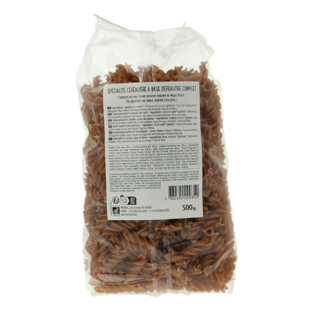 Spelt fusilli spiralen volkoren bio 500 Gram
