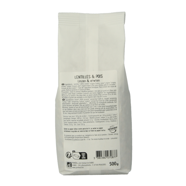 Primeal Organic lentil and chickpea mix 500 Gram
