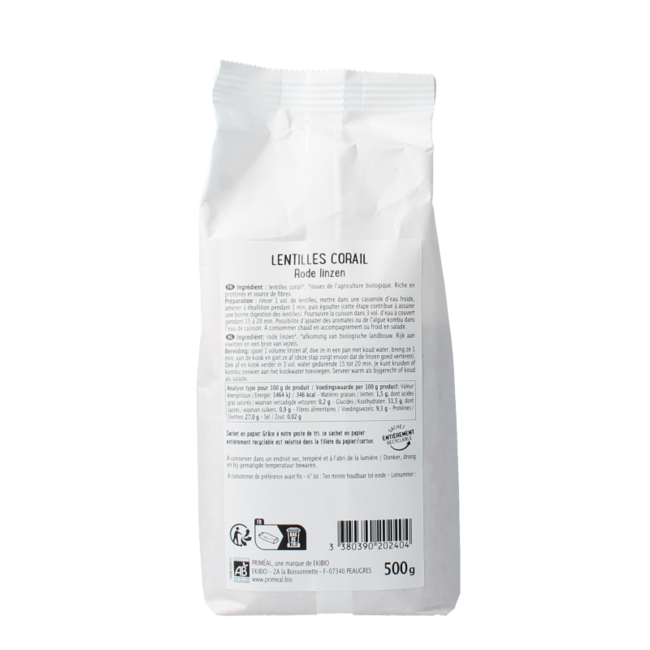 Primeal Lentejas rojas bio 500 gramos