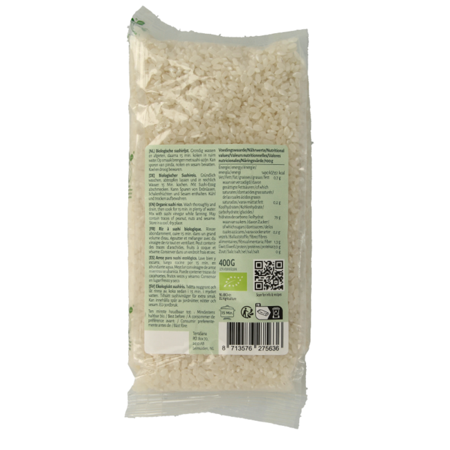 Arroz para sushi blanco bio 400 gramos