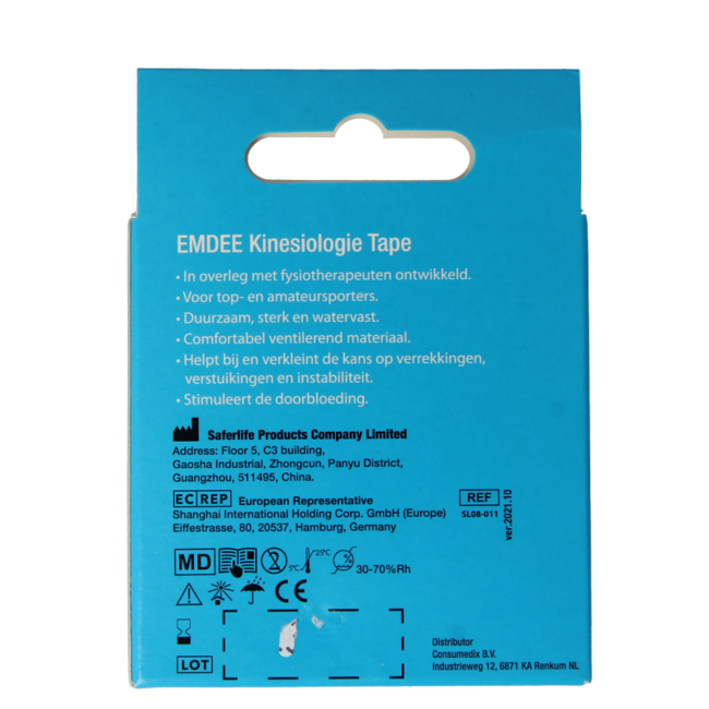 Bande de kinésiologie Emdee bleue prédécoupée 1 pièce