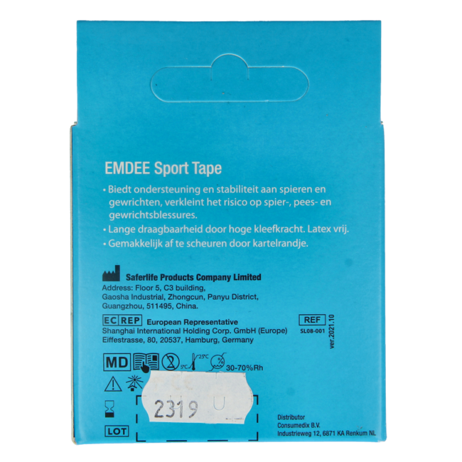 Cinta deportiva Emdee Sport 3,8 cm x 10 m blanca 1 unidad