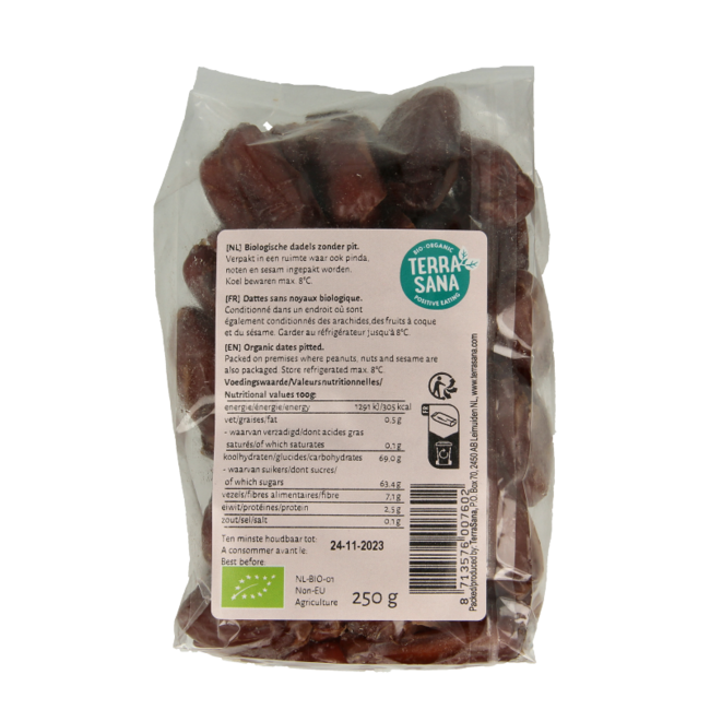 TerraSana Dátiles RAW sin hueso bio 250 gramos