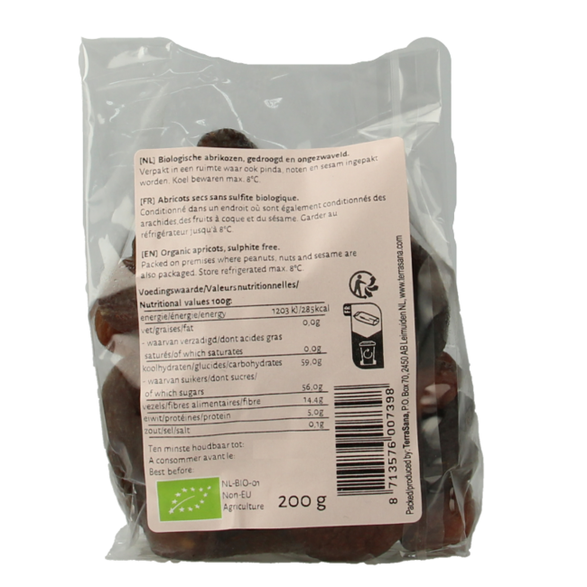 TerraSana RAW Albaricoques sin azufre bio 200 gramos