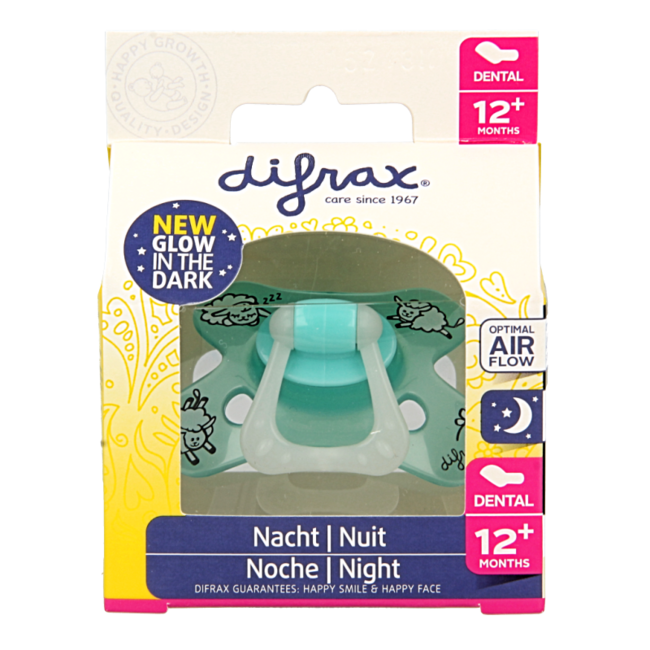 Ciuccio Dentale Difrax 12+ Mesi Fosforescente (Glow in the Dark), 1 Pezzo