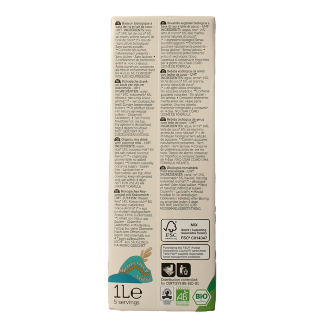 Bebida de arroz y coco bio 1 Litro