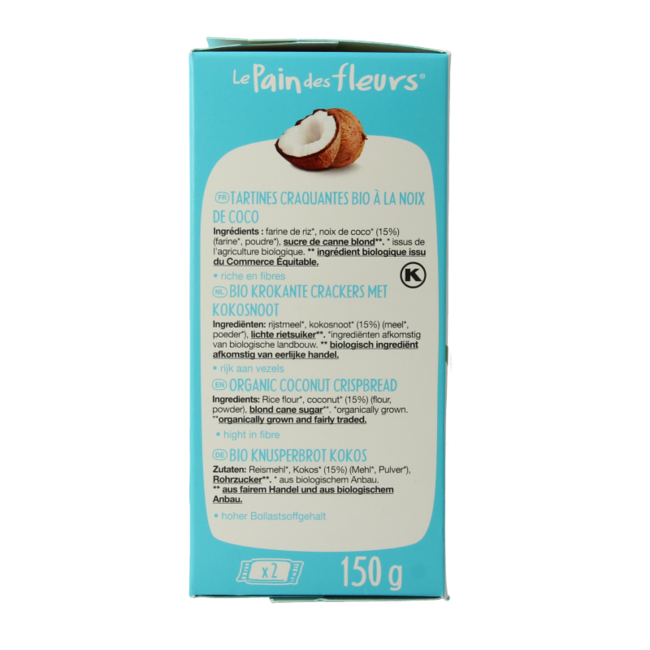 Crispy organic crackers with organic coconut 150 Gram