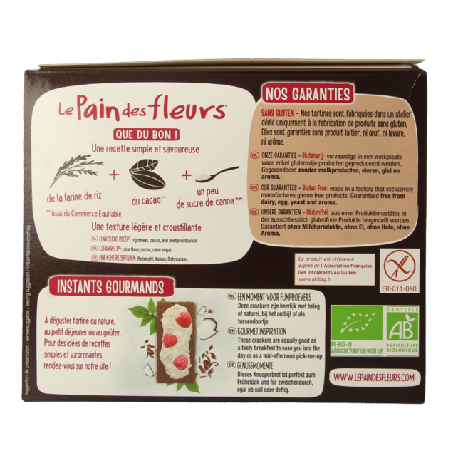 Pain Des Fleurs Organic crispy crackers with organic cocoa 160 Gram