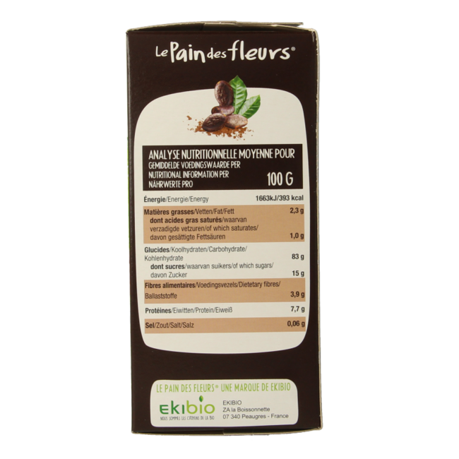 Pain Des Fleurs Crackers crujientes bio con cacao bio 160 gramos