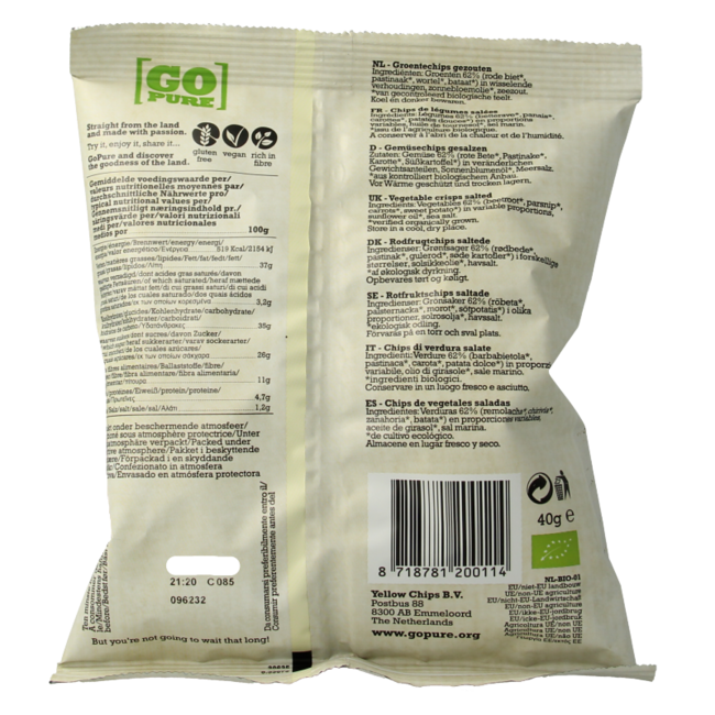 Go Pure Organic Vegetable Crisps 40g