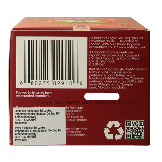 English Tea Shop Rooibos Biologico 20 Bustine