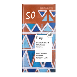 Vivani Czekolada Mleczna Ciemna 50% z Cukrem z Kwiatu Kokosa Bio, 80 g