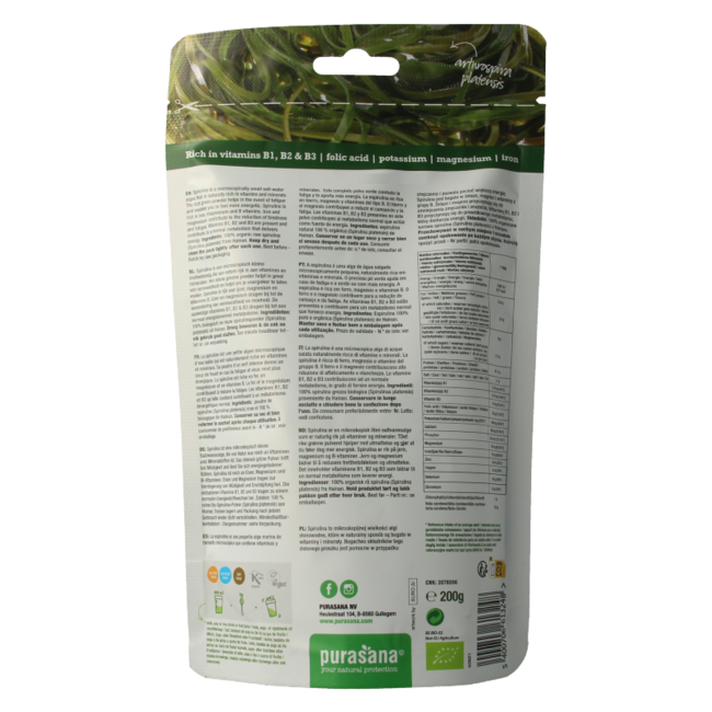 Polvo de espirulina vegano bio 200 Gramos