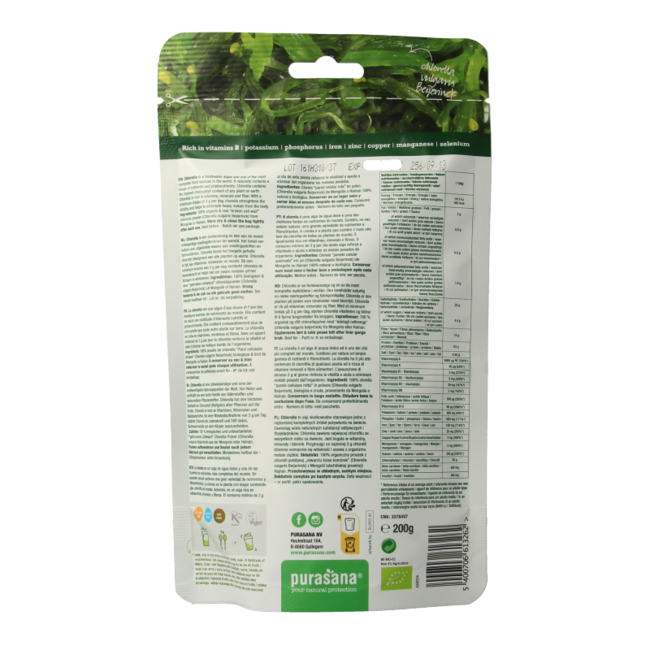 Purasana Chlorella en polvo vegana bio 200 Gramos