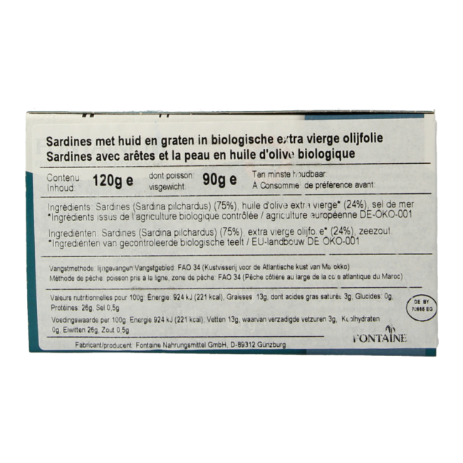 Sardines avec peau et arêtes 120 g