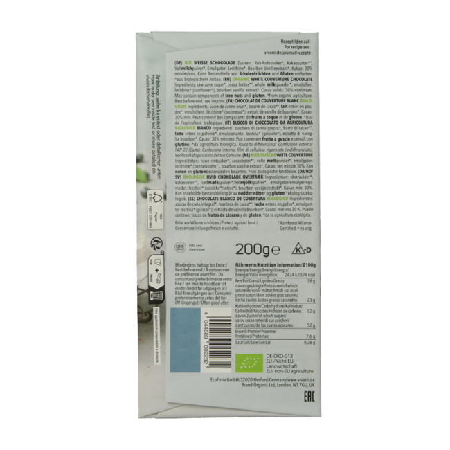 Vivani Chocolate blanco para cobertura ecológico 200 g