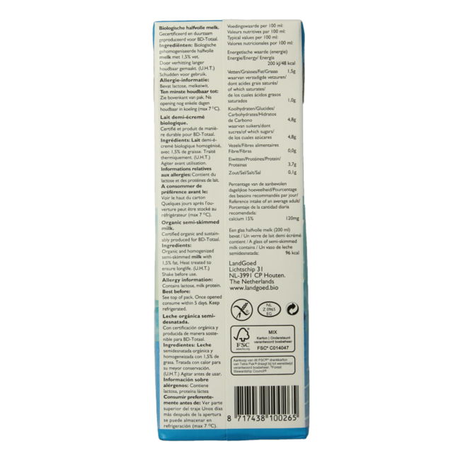 Lait demi-écrémé bio 1 Litre