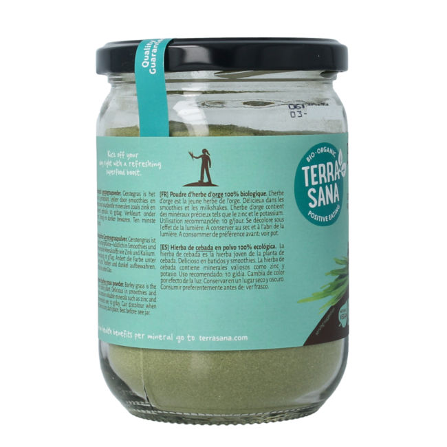 TerraSana organic barley grass powder in glass 130g
