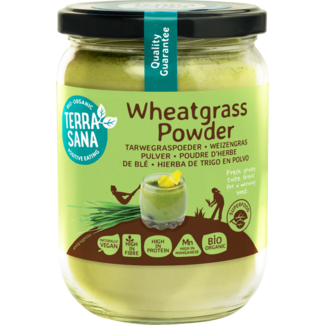 TerraSana Polvo de hierba de trigo cruda en vidrio bio 130 gramos