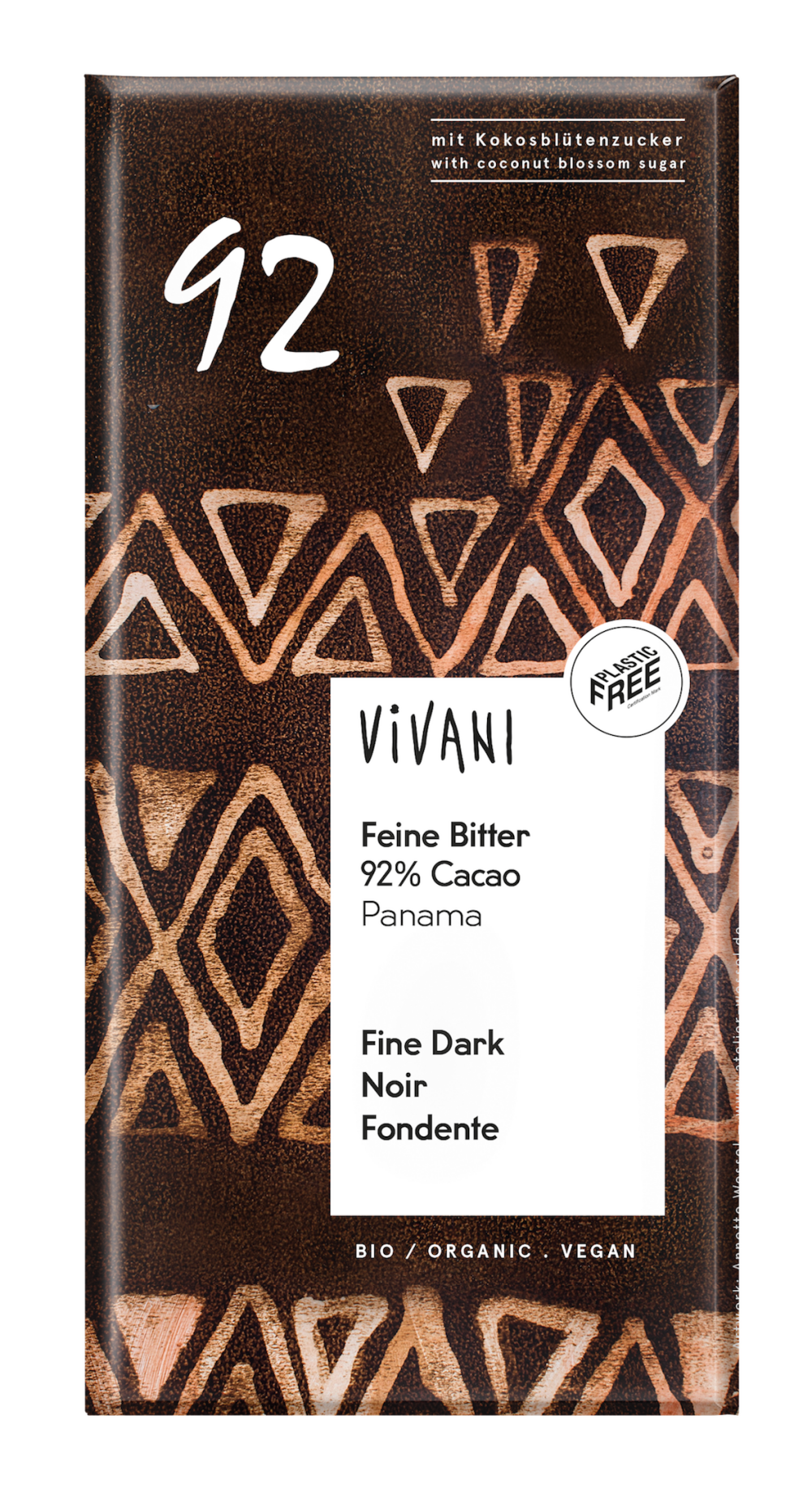 Vivani Chocolade puur 92% kokosbloesemsuiker bio 80 Gram
