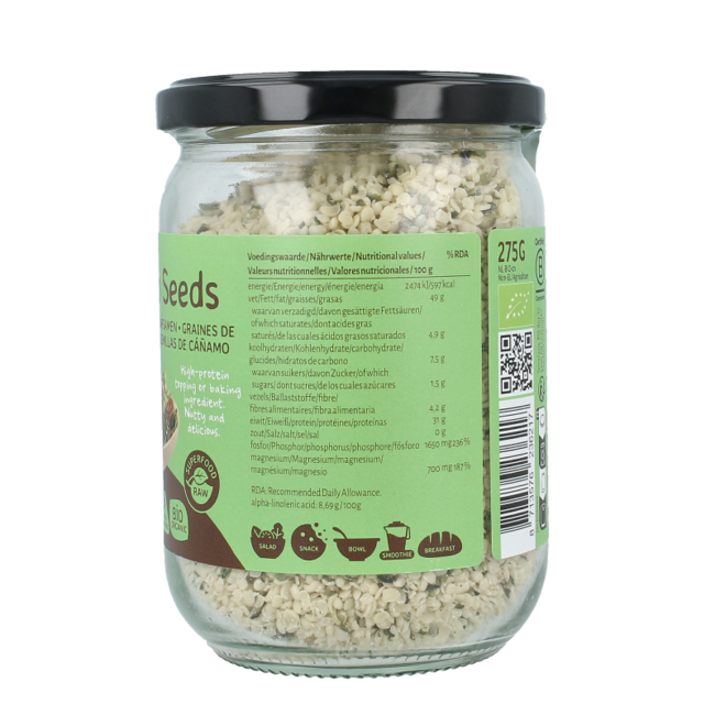 Semillas de cáñamo RAW peladas en vidrio bio 275 gramos