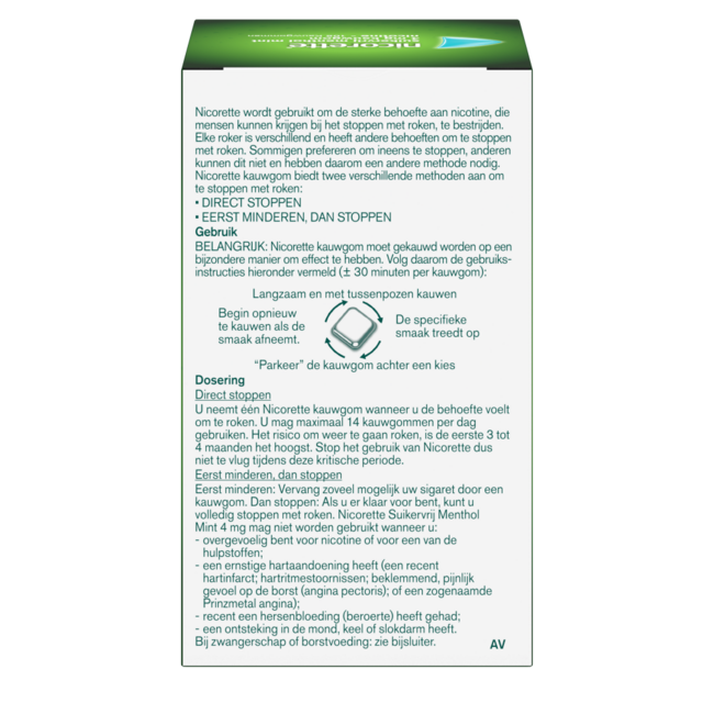 Nicorette Kauwgom 4mg menthol mint 105 Stuks