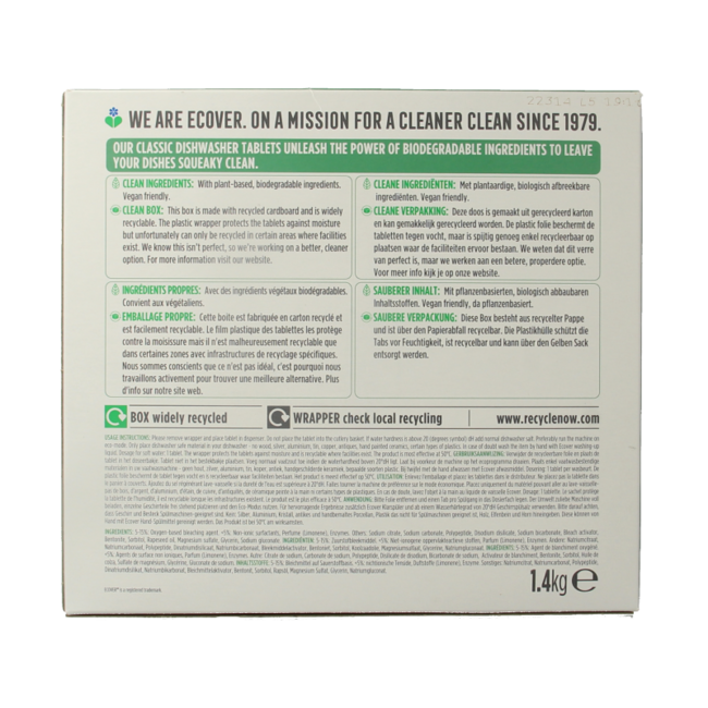 Ecover Tablettes Lave-Vaisselle 70 Tablettes