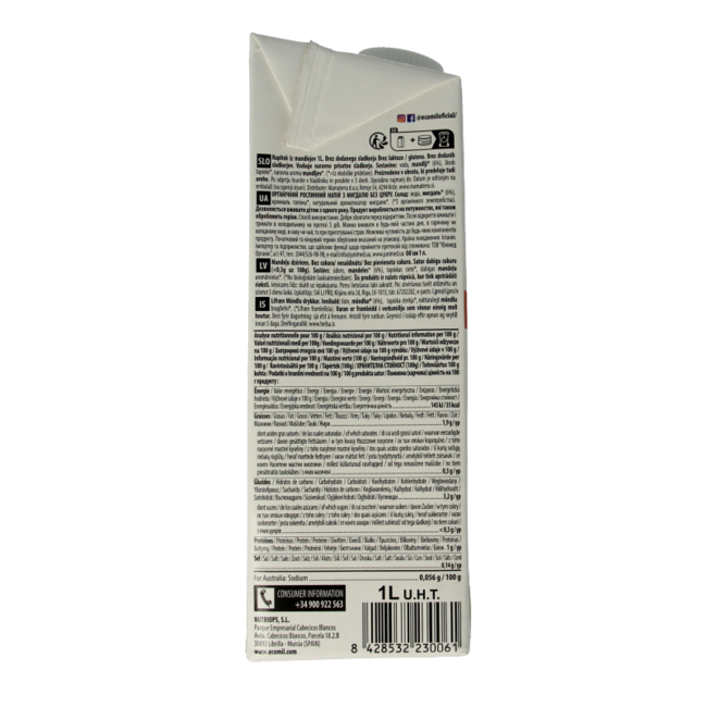 Bebida de almendras natural sin azúcar bio 1 litro