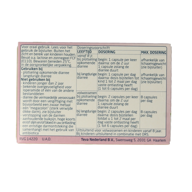 Teva Loperamide HCL 2 mg 20 Capsules