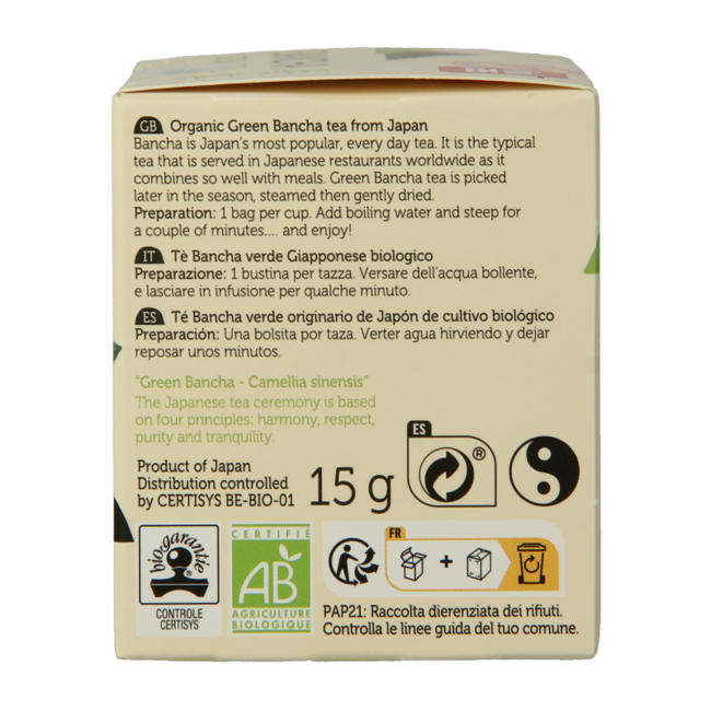 Thé vert bancha bio 10 sachets