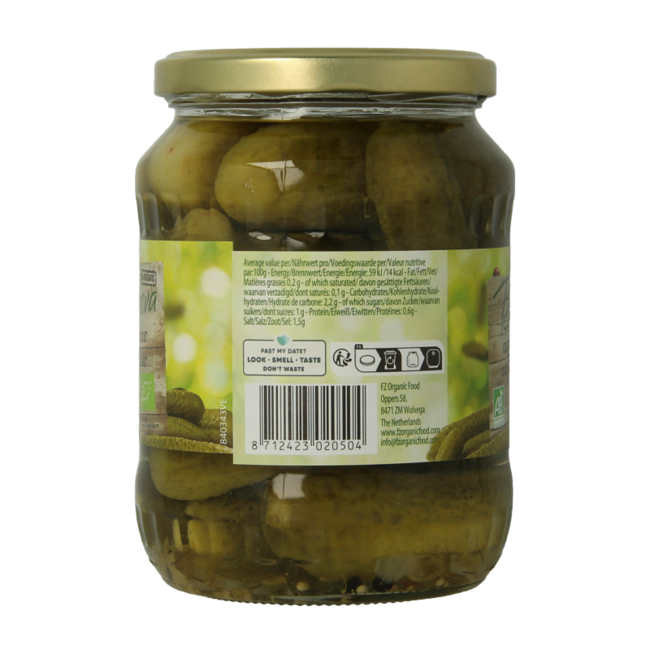 Pepinillos agrios ecológicos 670 g