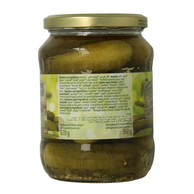 Pepinillos agrios bio 670 gramos