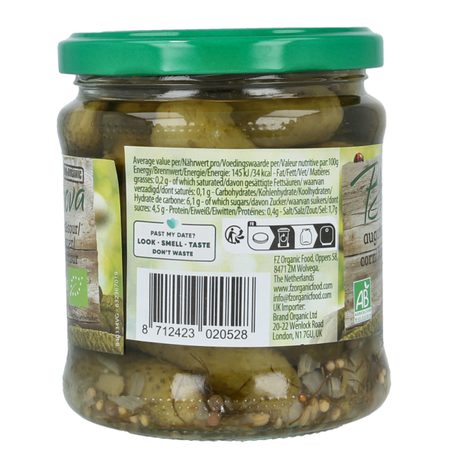Bionova Pepinillos agridulces bio 330 gramos