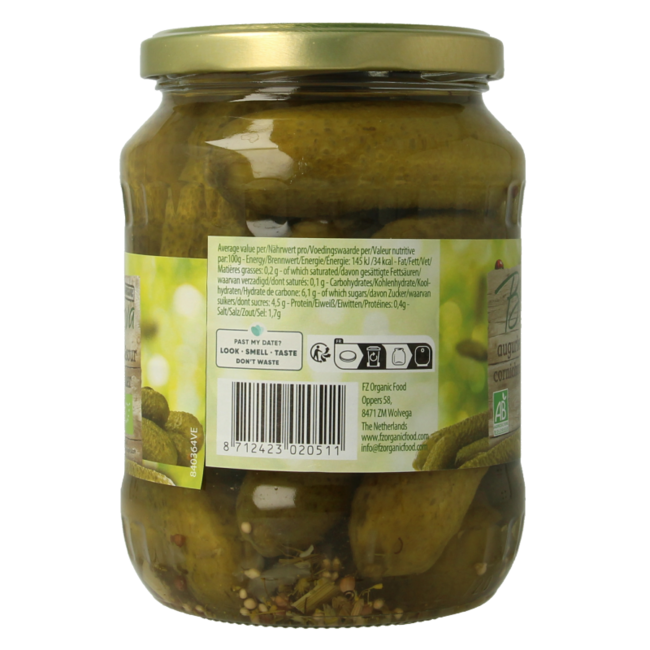 Bionova Pepinillos agridulces bio 670 gramos