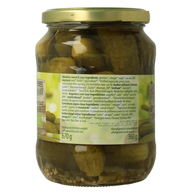 Bionova Pepinillos agridulces bio 670 gramos