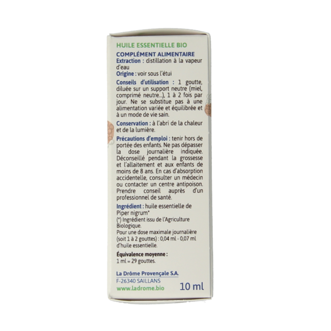 Ladrome Zwarte peper olie bio 10 Milliliter