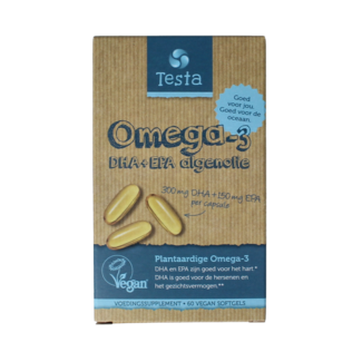 Testa Omega 3 aceite de algas 325mg DHA + 150mg EPA vegano 60 Cápsulas vegetarianas