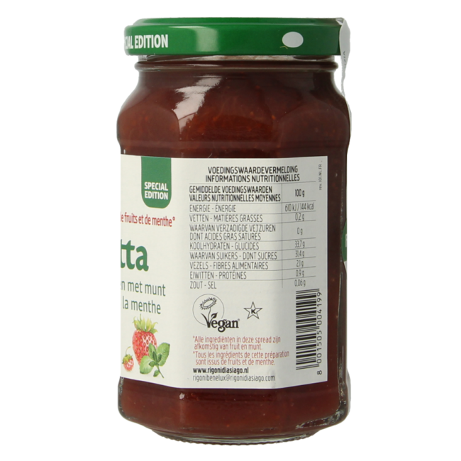 Aardbeien en wilde aardbeien met munt jam bio 250 Gram