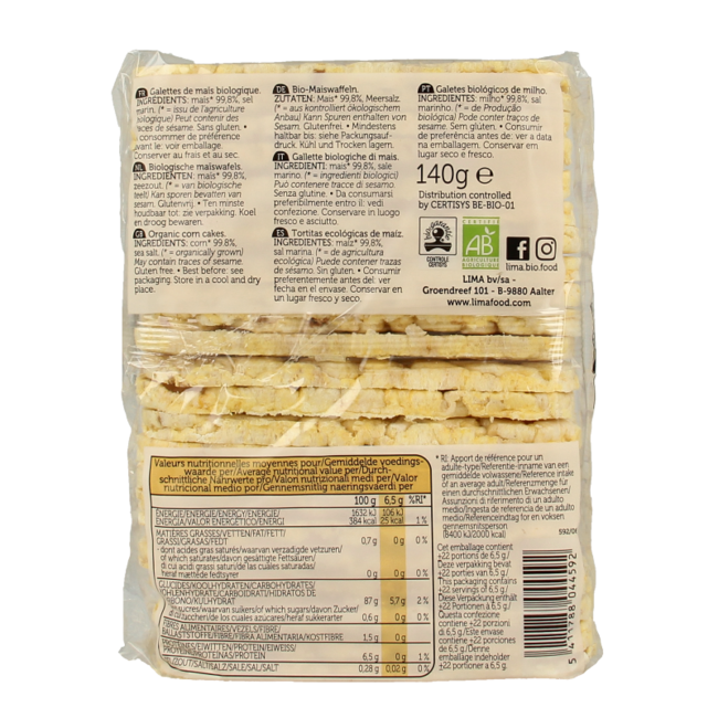Maiswaffeln dünn rechteckig Bio 140 Gramm