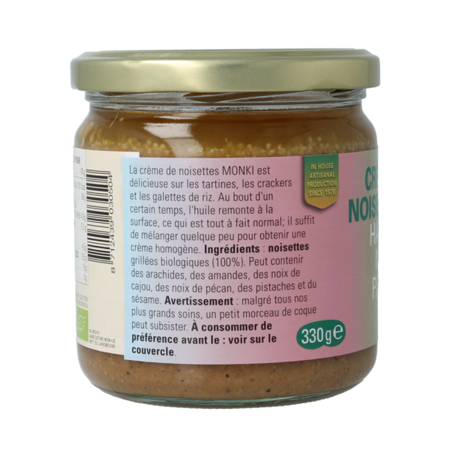 Crema de avellanas ecológica Monki 330 g