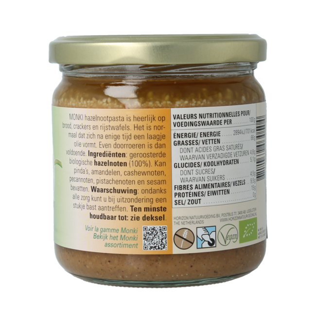 Crema de avellanas ecológica Monki 330 g