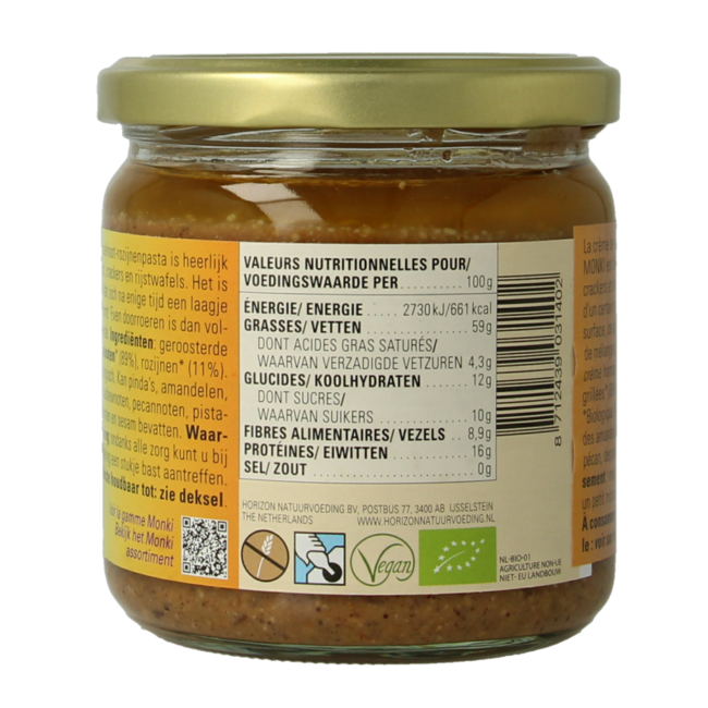 Crema de avellanas y pasas eco bio 330 gramos