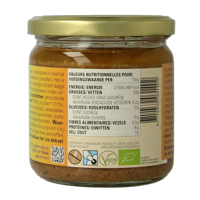 Pasta de Avellanas y Pasas ecológica bio 330 Gramos