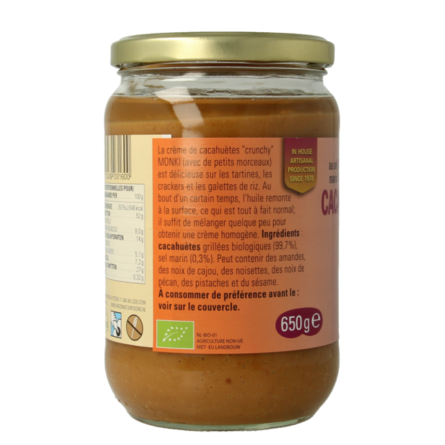 Monki Crema de cacahuete crujiente con sal eco bio 650 gramos