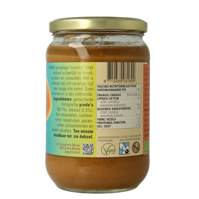 Monki Erdnussbutter Crunchy mit Salz, Öko Bio, 650 Gramm