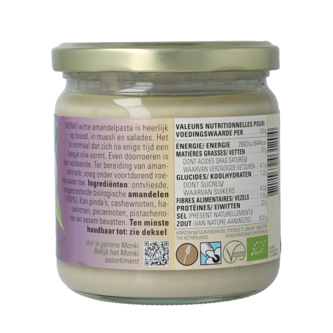 Monki Biała pasta migdałowa eko bio 330 Gramów