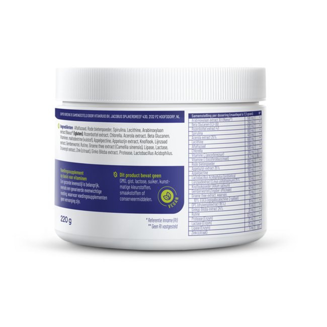 Vitakruid Super Greens 25 nutrientes, incluyendo probióticos y enzimas, 220 gramos