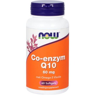 NOW NOW Co-enzima Q10 60 mg con aceite de pescado omega-3 60 cápsulas blandas